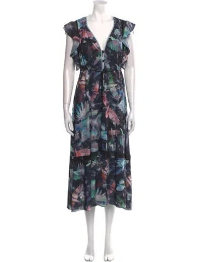 Pre-owned Hunter Floral Print Midi Length Dress In Black