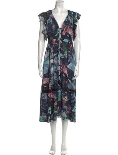 Pre-owned Hunter Floral Print Midi Length Dress In Black