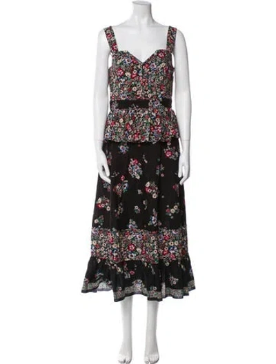 Pre-owned Hunter Floral Print Midi Length Dress In Black