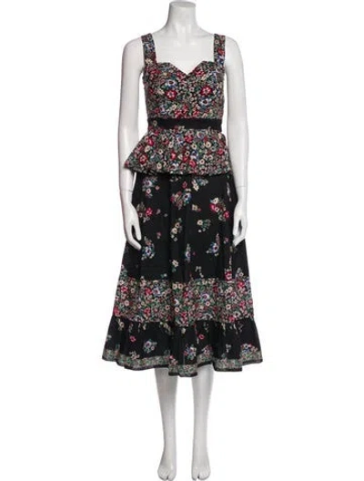 Pre-owned Hunter Floral Print Midi Length Dress In Black