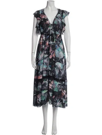 Pre-owned Hunter Floral Print Midi Length Dress In Black