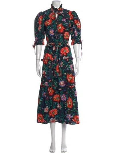 Pre-owned Hunter Floral Print Midi Length Dress In Black