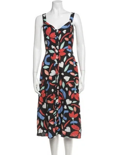 Pre-owned Hunter Floral Print Midi Length Dress In Black