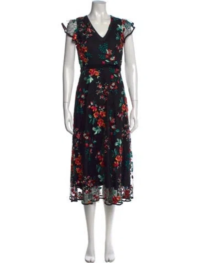 Pre-owned Hunter Floral Print Midi Length Dress In Black