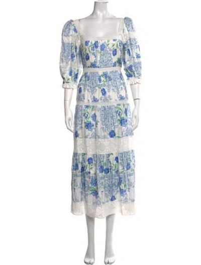 Pre-owned Hunter Floral Print Midi Length Dress In Blue
