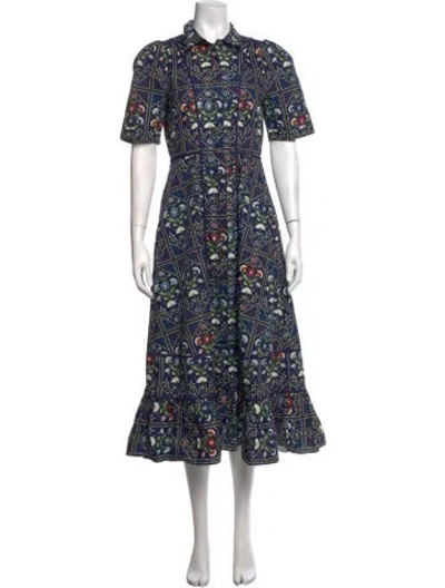 Pre-owned Hunter Floral Print Midi Length Dress In Blue