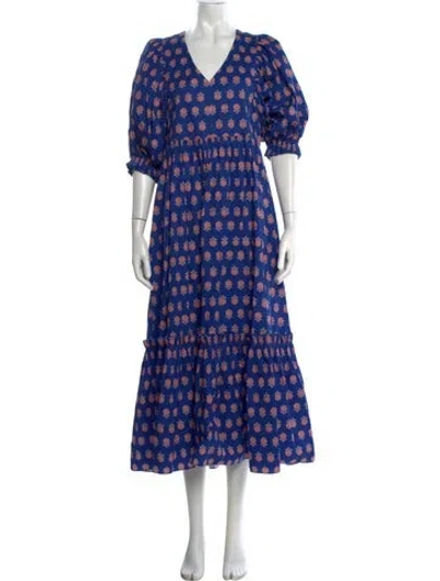 Pre-owned Hunter Floral Print Midi Length Dress In Blue