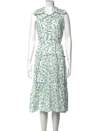Pre-owned Hunter Floral Print Midi Length Dress In Blue/white