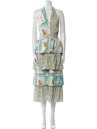 Pre-owned Hunter Floral Print Midi Length Dress In Green