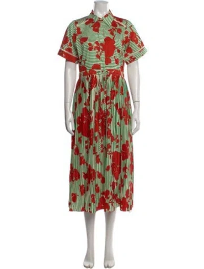 Pre-owned Hunter Floral Print Midi Length Dress In Green
