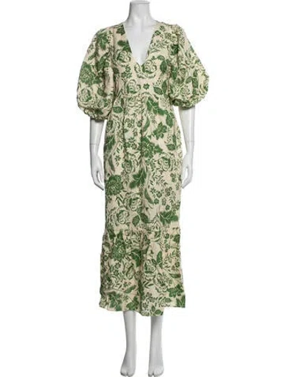 Pre-owned Hunter Floral Print Midi Length Dress In Green