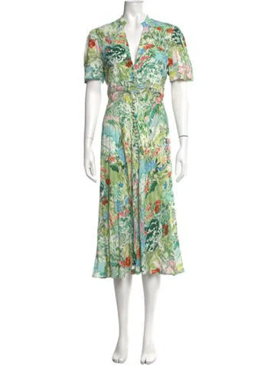 Pre-owned Hunter Floral Print Midi Length Dress In Green