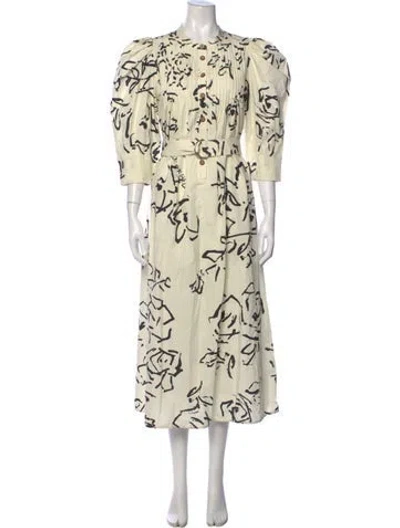 Pre-owned Hunter Floral Print Midi Length Dress In Neutrals
