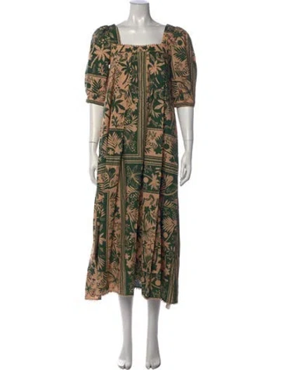 Pre-owned Hunter Floral Print Midi Length Dress In Neutrals
