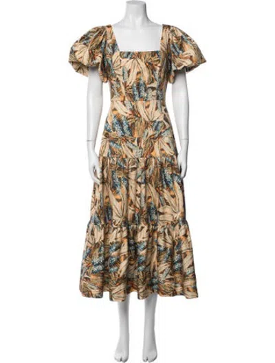 Pre-owned Hunter Floral Print Midi Length Dress In Neutrals