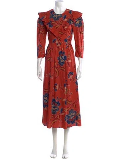 Pre-owned Hunter Floral Print Midi Length Dress In Orange