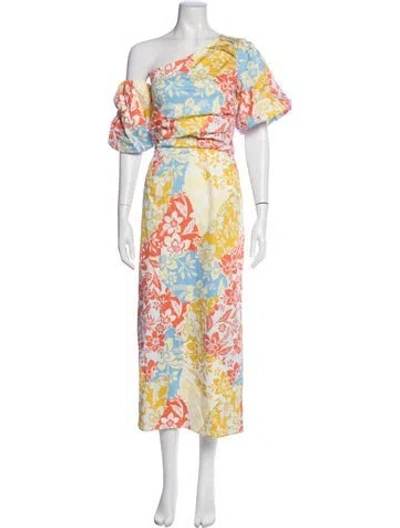 Pre-owned Hunter Floral Print Midi Length Dress In Orange