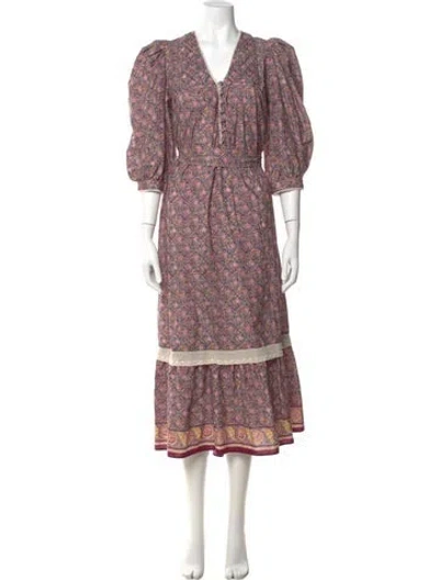 Pre-owned Hunter Floral Print Midi Length Dress In Purple
