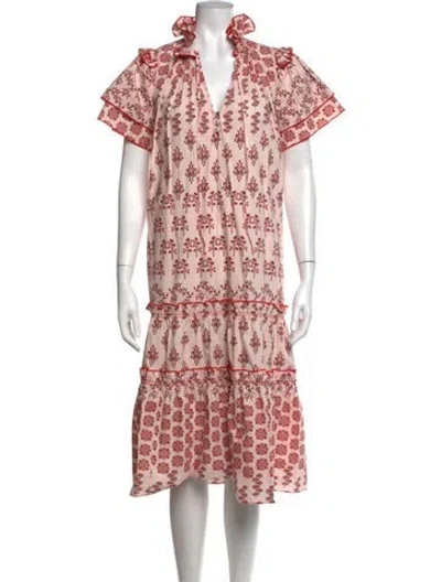 Pre-owned Hunter Floral Print Midi Length Dress In Red