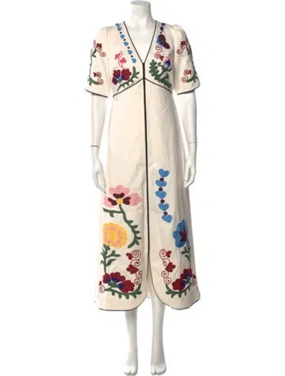 Pre-owned Hunter Floral Print Midi Length Dress W/ Tags In Neutrals