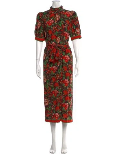 Pre-owned Hunter Floral Print Midi Length Dress W/ Tags In Red