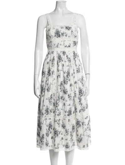 Pre-owned Hunter Floral Print Midi Length Dress W/ Tags In White