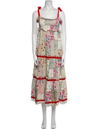 Pre-owned Hunter Floral Print Midi Length Dress In White