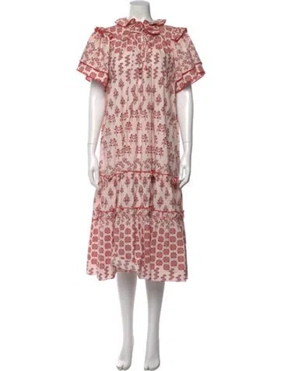 Pre-owned Hunter Floral Print Midi Length Dress In White