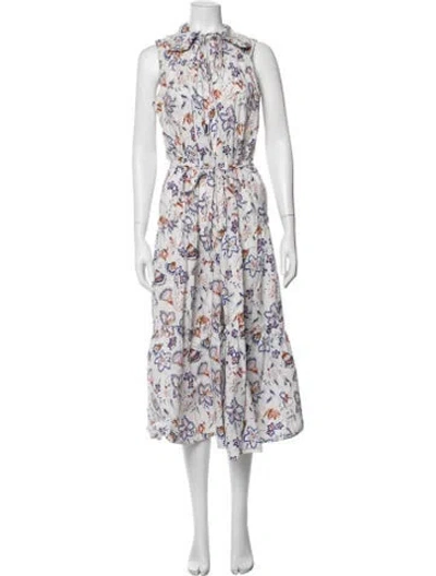 Pre-owned Hunter Floral Print Midi Length Dress In White