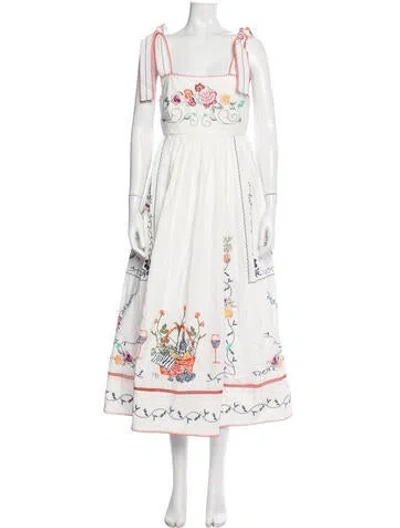 Pre-owned Hunter Floral Print Midi Length Dress In White