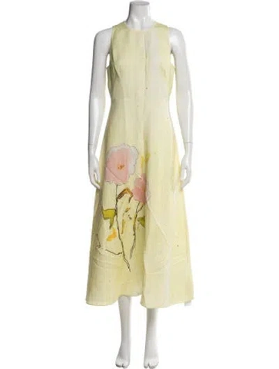Pre-owned Hunter Floral Print Midi Length Dress In Yellow