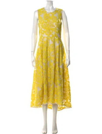 Pre-owned Hunter Floral Print Midi Length Dress In Yellow