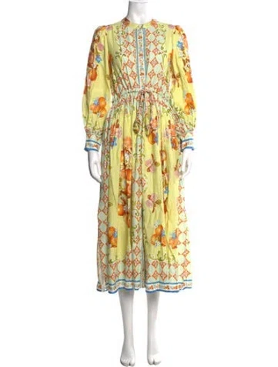 Pre-owned Hunter Floral Print Midi Length Dress In Yellow