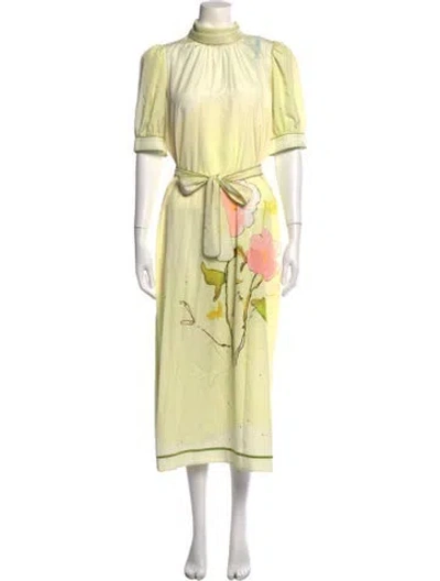 Pre-owned Hunter Floral Print Midi Length Dress In Yellow