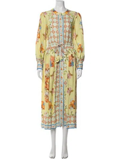 Pre-owned Hunter Floral Print Midi Length Dress In Yellow
