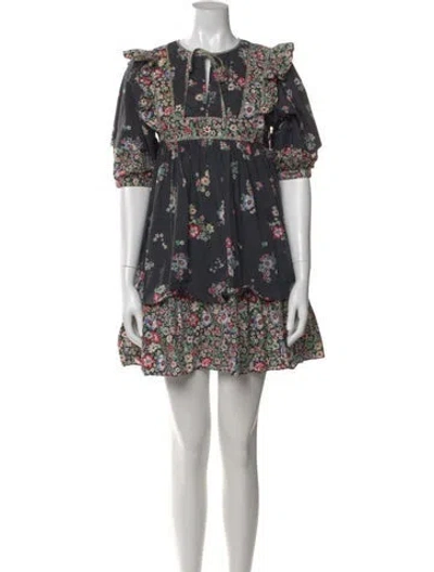 Pre-owned Hunter Floral Print Mini Dress In Black