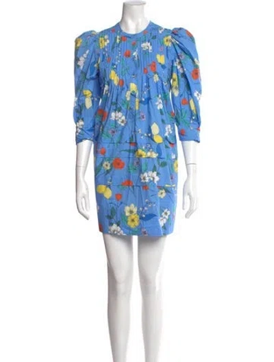 Pre-owned Hunter Floral Print Mini Dress In Blue