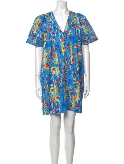 Pre-owned Hunter Floral Print Mini Dress In Blue