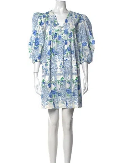 Pre-owned Hunter Floral Print Mini Dress In Blue