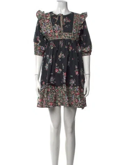 Pre-owned Hunter Floral Print Mini Dress In Blue