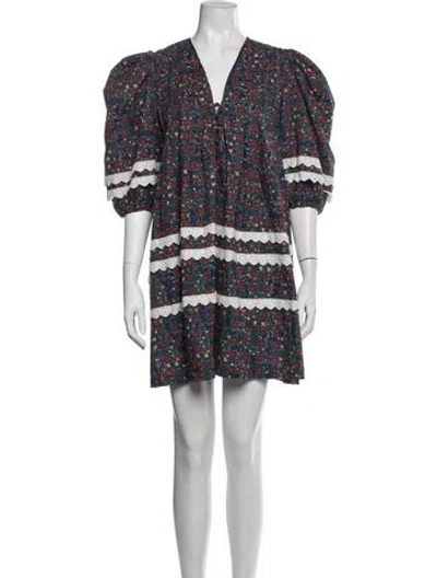 Pre-owned Hunter Floral Print Mini Dress In Blue