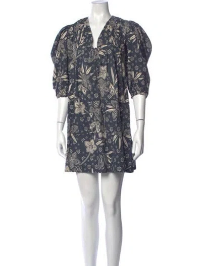 Pre-owned Hunter Floral Print Mini Dress In Blue