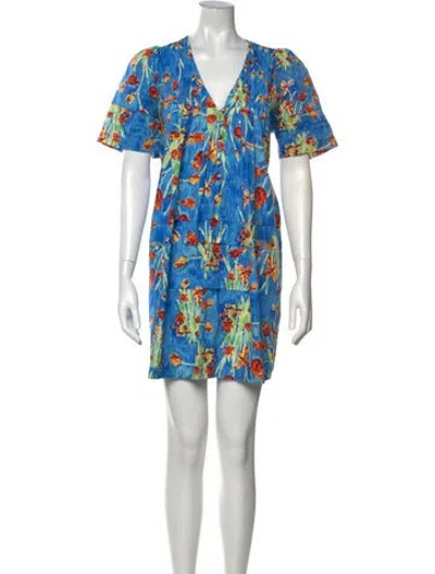 Pre-owned Hunter Floral Print Mini Dress In Blue