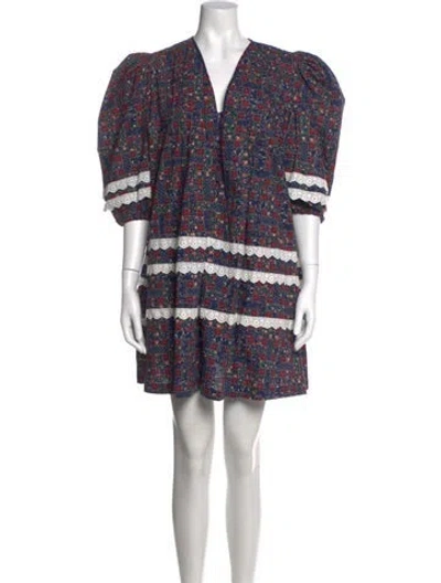 Pre-owned Hunter Floral Print Mini Dress In Blue/red