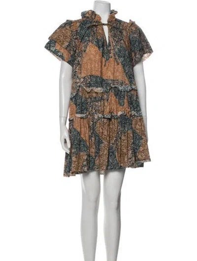 Pre-owned Hunter Floral Print Mini Dress In Brown