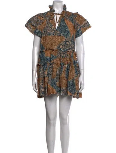 Pre-owned Hunter Floral Print Mini Dress In Brown