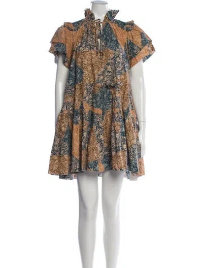 Pre-owned Hunter Floral Print Mini Dress In Brown