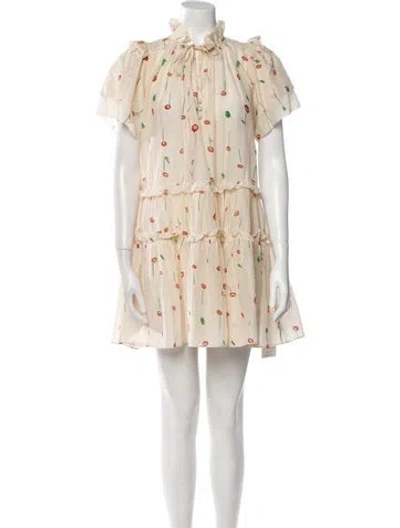 Pre-owned Hunter Floral Print Mini Dress In Neutral