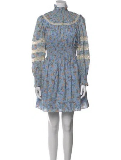 Pre-owned Hunter Floral Print Mini Dress W/ Tags In Blue