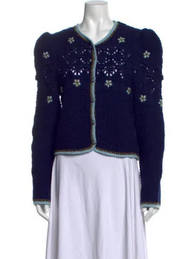 Pre-owned Hunter Floral Print Open Front Sweater In Blue